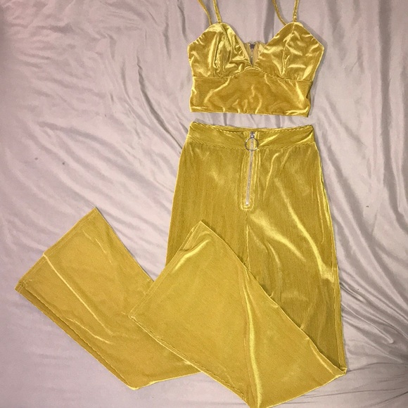 Dolls Kill Tops - Tiger Mist Gold Velvet Set